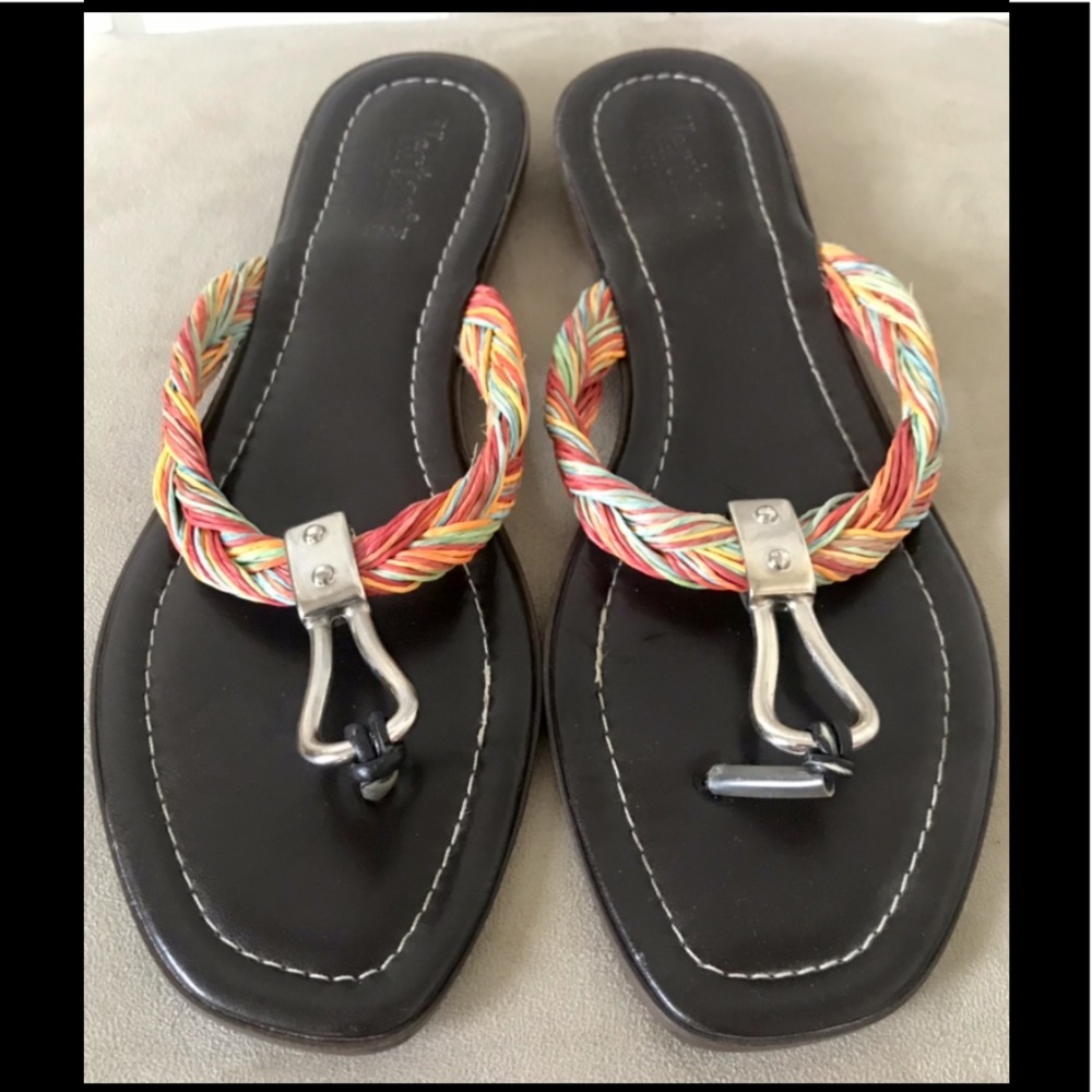 Brown Leather Sandals,Multicolored Twist Straps,41 - Picture 2 of 4